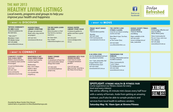 May 2013 Healthy Living Listings